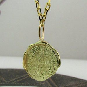 Gold coin pendant. 14k Yellow thick gold necklace